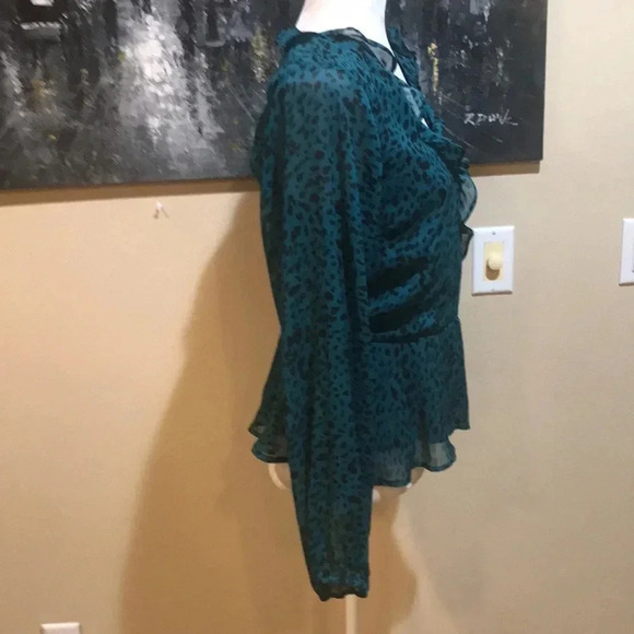 Teal Leopard Print Long Sleeved Women's Top - Picture 5 of 7